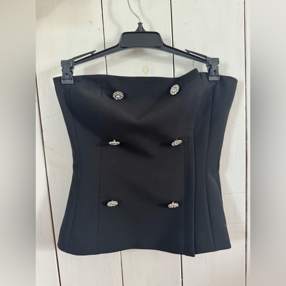 L'AGENCE.  strapless crystal-embellished woven bustier top - Picture 3 of 8